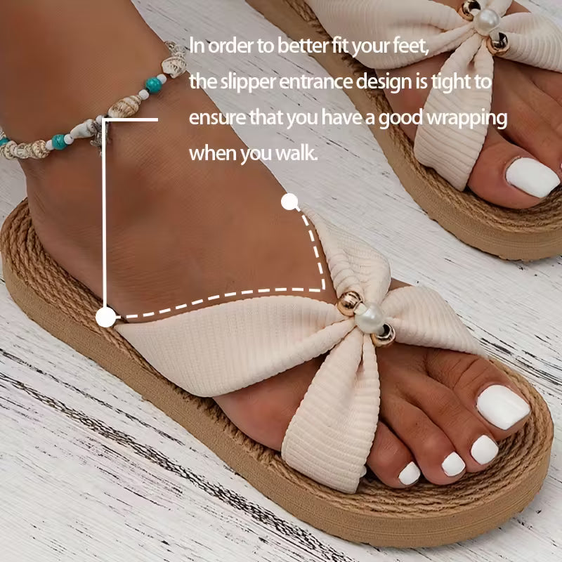 Women’s Bohemian Beaded Summer Sandals – Lightweight Slip-On Beach Sandals