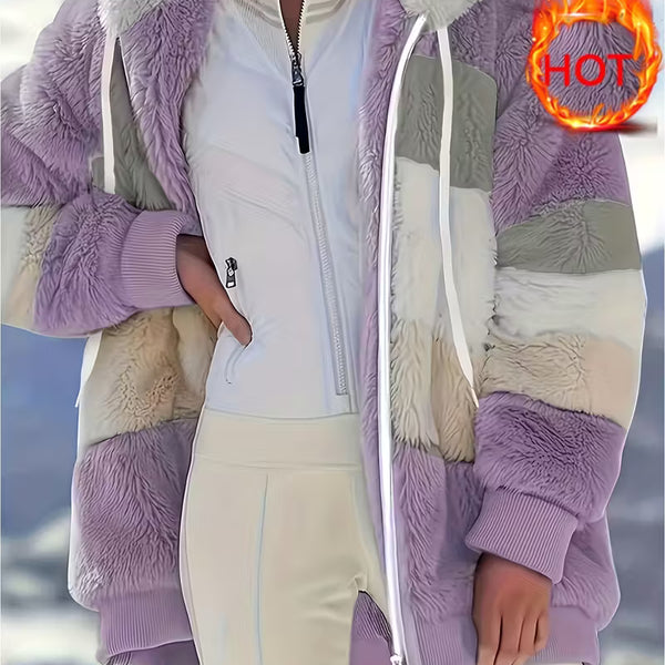 Women’s Plush Faux Fur Hooded Coat – Warm Winter Outerwear
