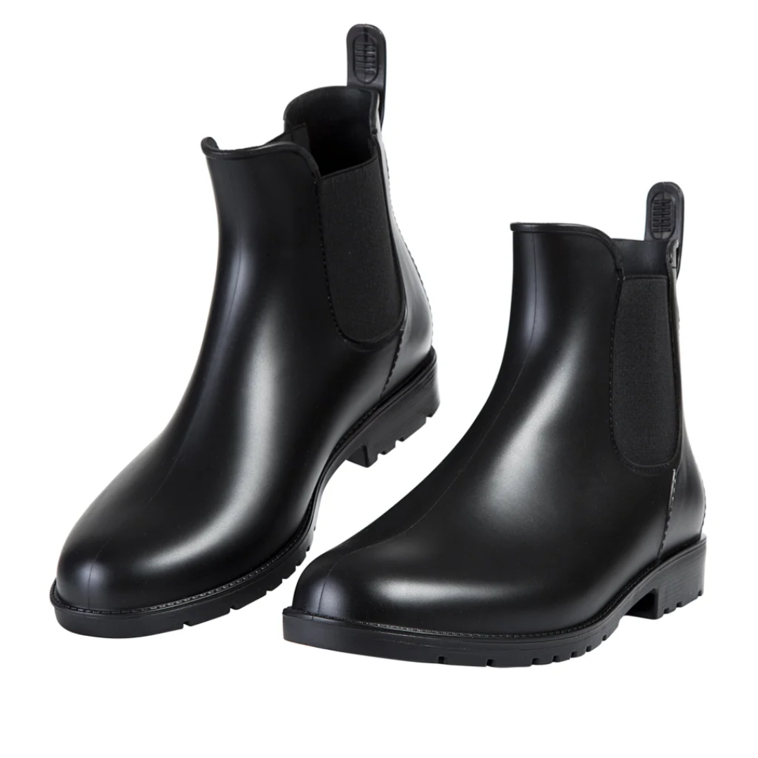 Women’s Waterproof Chelsea Boots – Black Rubber Ankle Rain Boots | RainBelle™