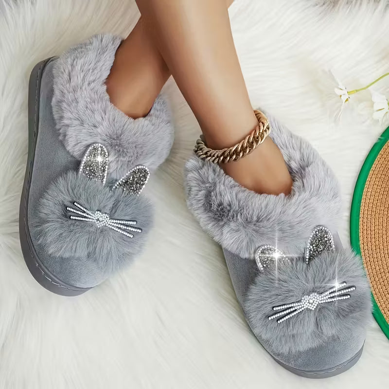 Women’s Warm Fluffy Bunny Slippers – Soft Furry Indoor House Shoes