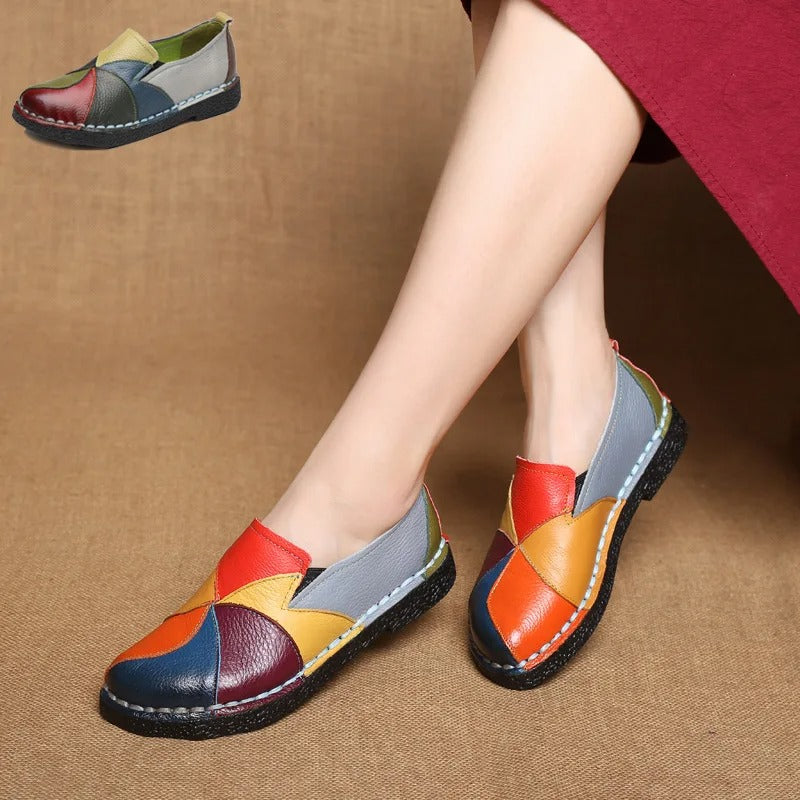 Women’s Retro Patchwork Loafers – Comfy Slip-On Shoes with Artistic Style