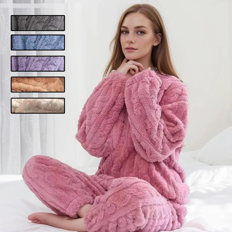 Women's Thick Fleece Loungewear Set – Soft & Warm Winter Pyjamas