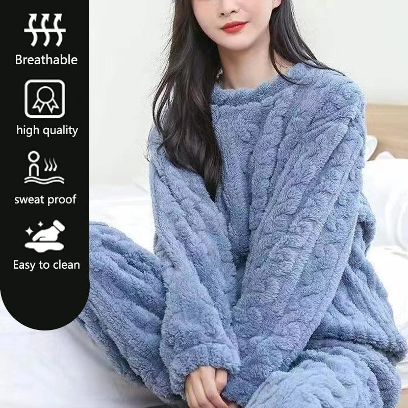 Women's Thick Fleece Loungewear Set – Soft & Warm Winter Pyjamas