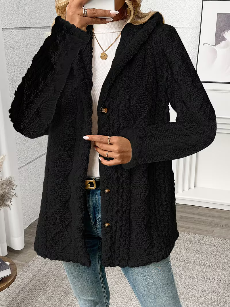 Women’s Hooded Teddy Fleece Jacket – Plush Warm Winter Coat with Quilted Texture