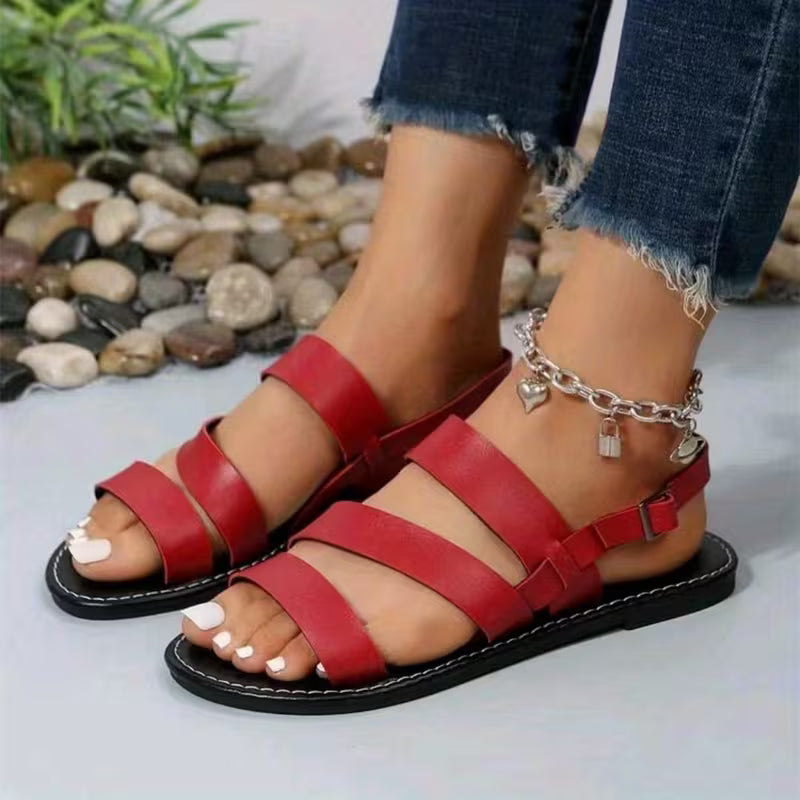 Women’s Adjustable Strappy Summer Sandals – Comfortable Casual Walking Sandals