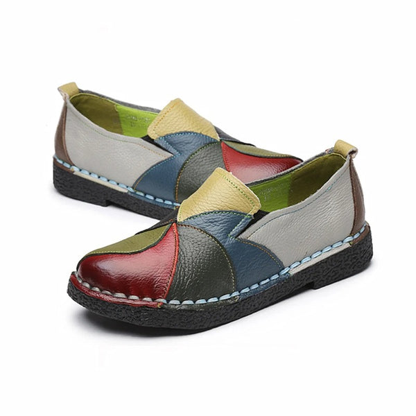 Women’s Retro Patchwork Loafers – Comfy Slip-On Shoes with Artistic Style