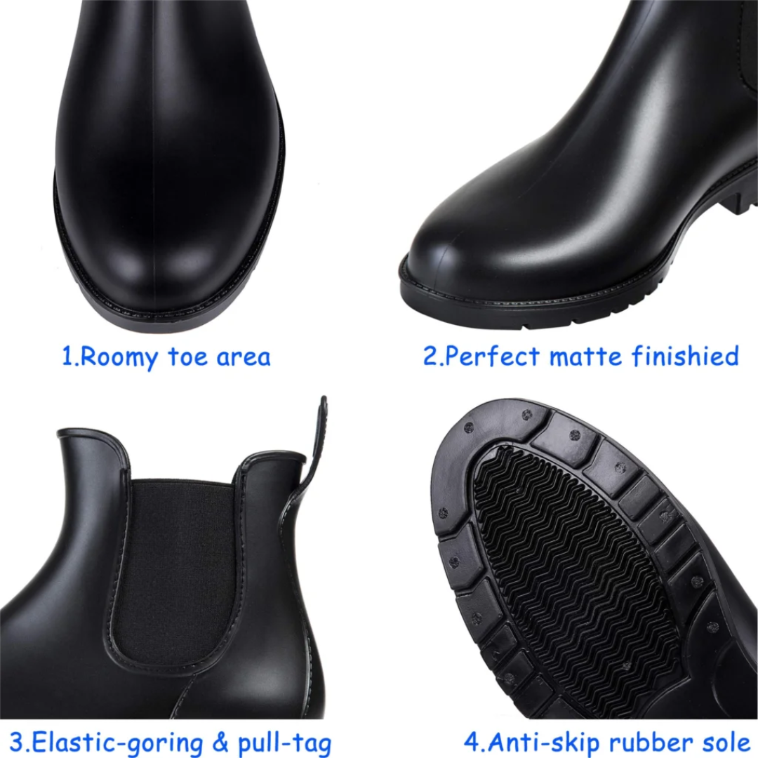 Women’s Waterproof Chelsea Boots – Black Rubber Ankle Rain Boots | RainBelle™