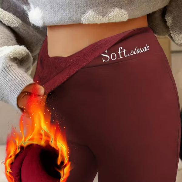 Casual Thermal Fleece Lined Leggings High-Rise Warm