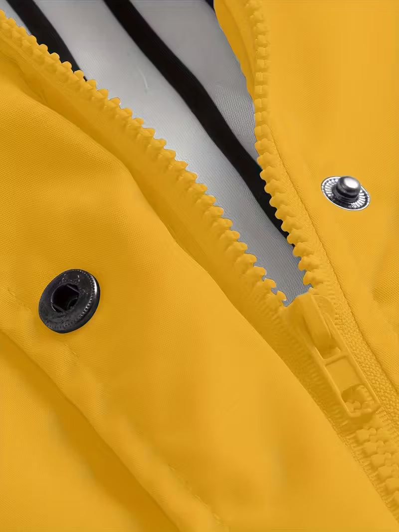Women’s Waterproof Hooded Raincoat – Lightweight Rain Jacket with Striped Lining