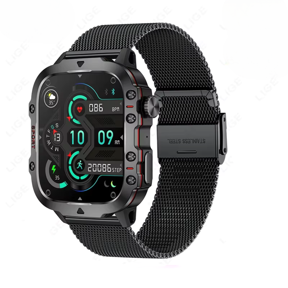 Rugged Military-Grade Waterproof Smartwatch – Bluetooth, Fitness Tracking & Long Battery Life