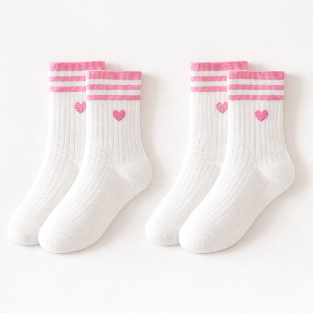 Premium White & Pink Heart Socks – 2 Pairs (36-42) 0