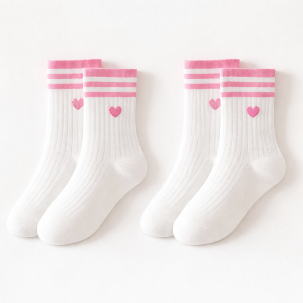 Premium White & Pink Heart Socks – 2 Pairs (36-42) 0