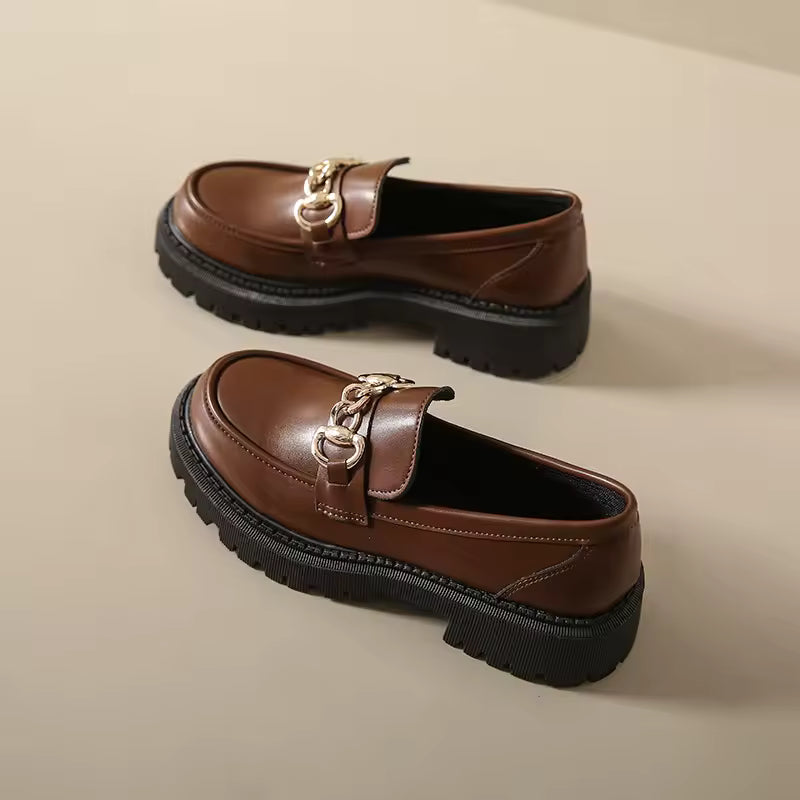 Women’s Chunky Loafers with Chain Detail – Platform Sole