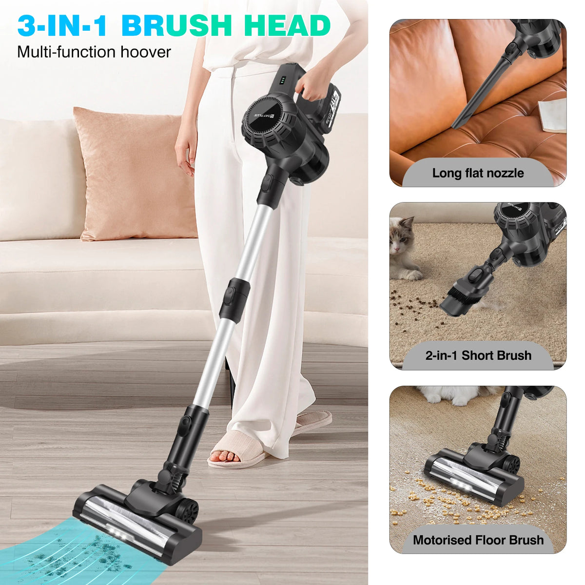 Powerful Cordless 3 In 1 Stick Vacuum Cleaner For Carpets Floors