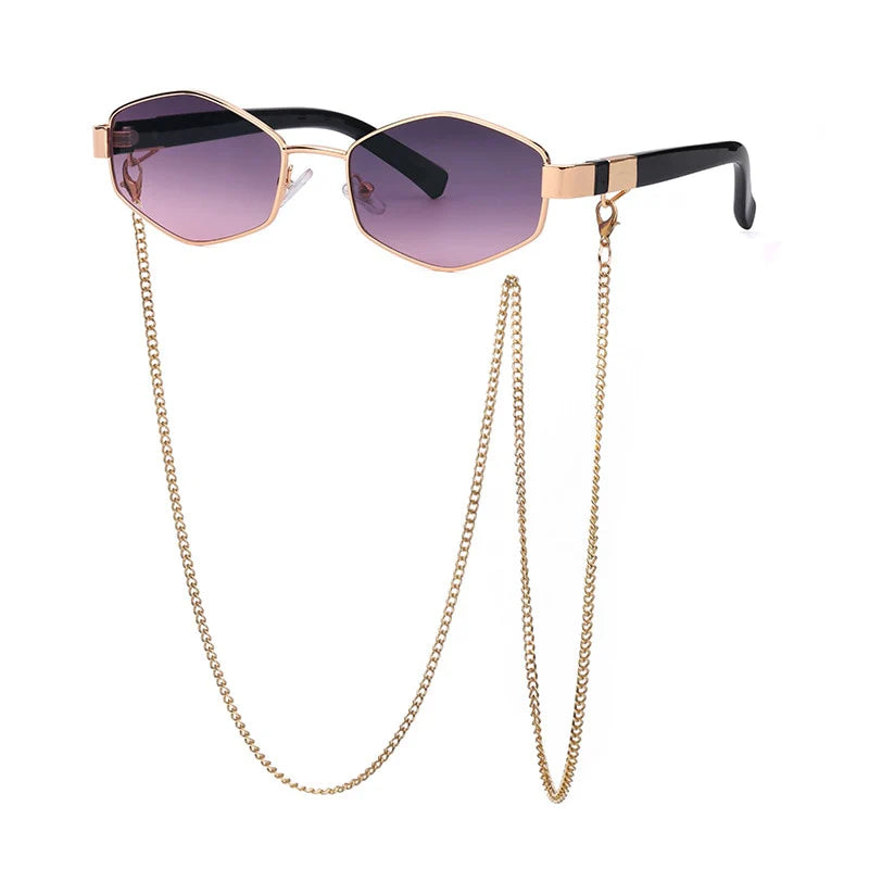 Luxury Hexagon Sunglasses for Women - Small Frame with Chain