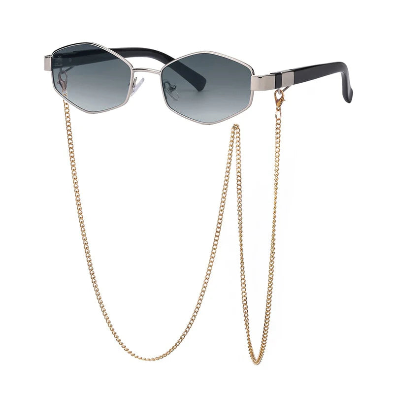 Luxury Hexagon Sunglasses for Women - Small Frame with Chain