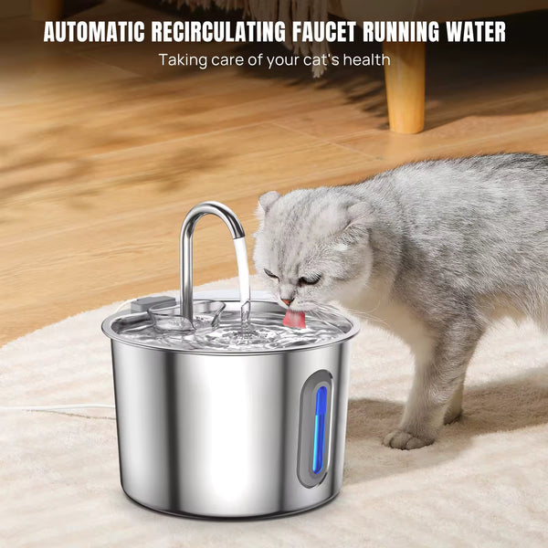 Stainless Steel Cat Water Fountain 2.2L – LED Automatic Pet Drinking Fountain