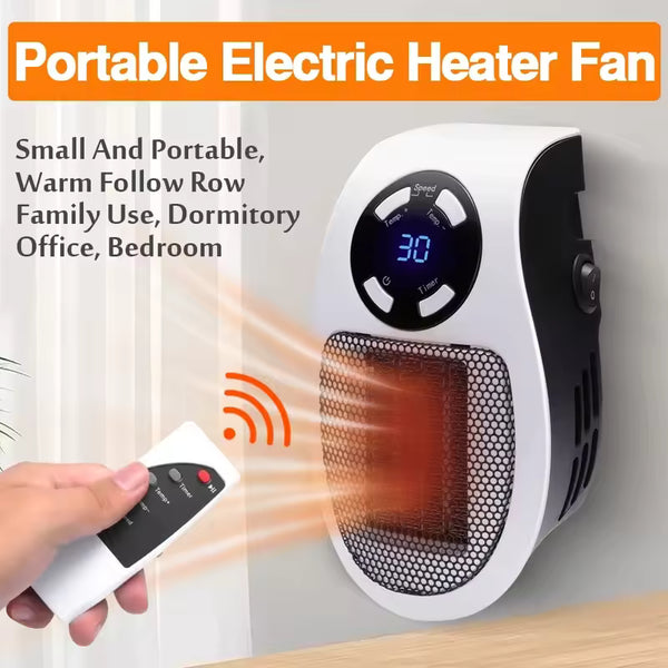 Mini Plug-in Electric Heater – Portable Wall Heater with Thermostat & Remote Control