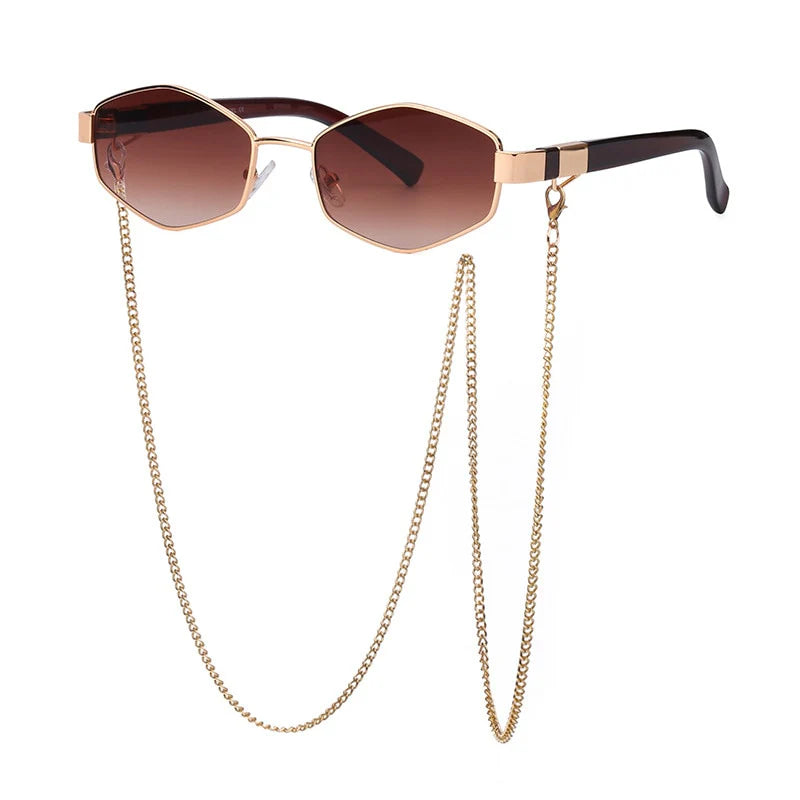 Luxury Hexagon Sunglasses for Women - Small Frame with Chain