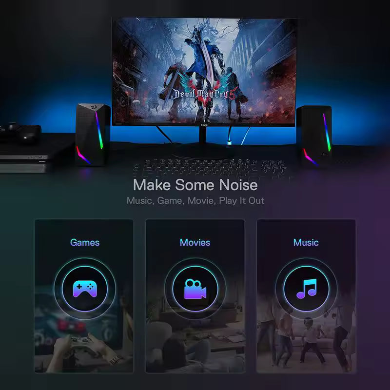 Powerful RGB Gaming PC Speakers – Stereo Desktop Computer Sound System