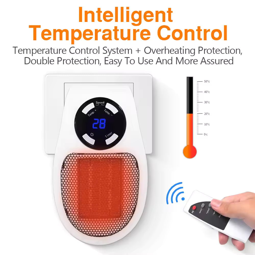 Mini Plug-in Electric Heater – Portable Wall Heater with Thermostat & Remote Control