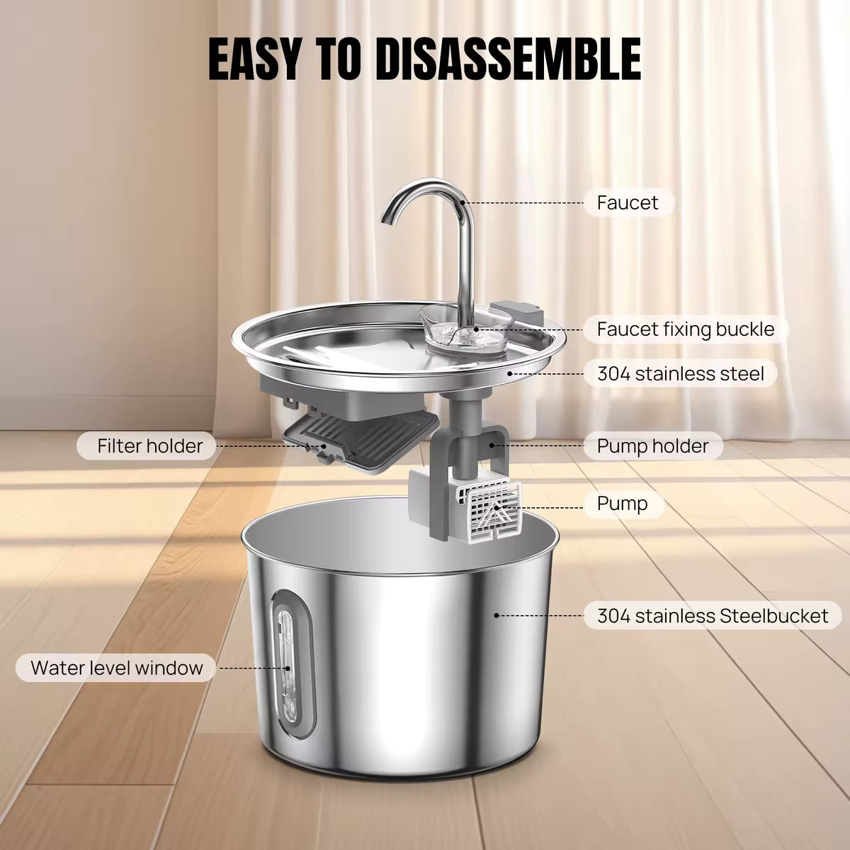 Stainless Steel Cat Water Fountain 2.2L – LED Automatic Pet Drinking Fountain