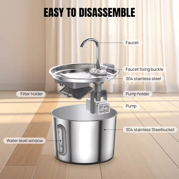 Stainless Steel Cat Water Fountain 2.2L – LED Automatic Pet Drinking Fountain