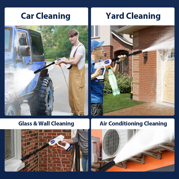 Portable Rechargeable Pressure Washer – 6-in-1 Nozzle Cordless Jet Wash Cleaner