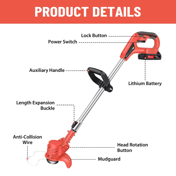 21V Cordless Grass Strimmer – 3-in-1 Electric Garden Weed Trimmer