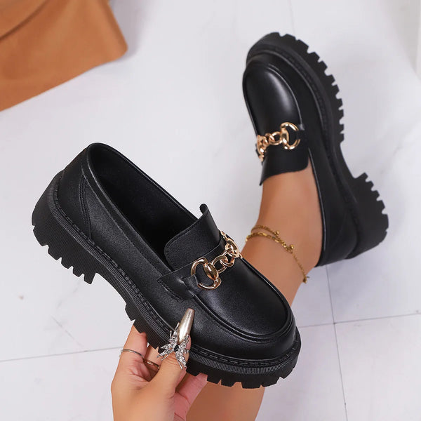 Women’s Chunky Loafers with Chain Detail – Platform Sole