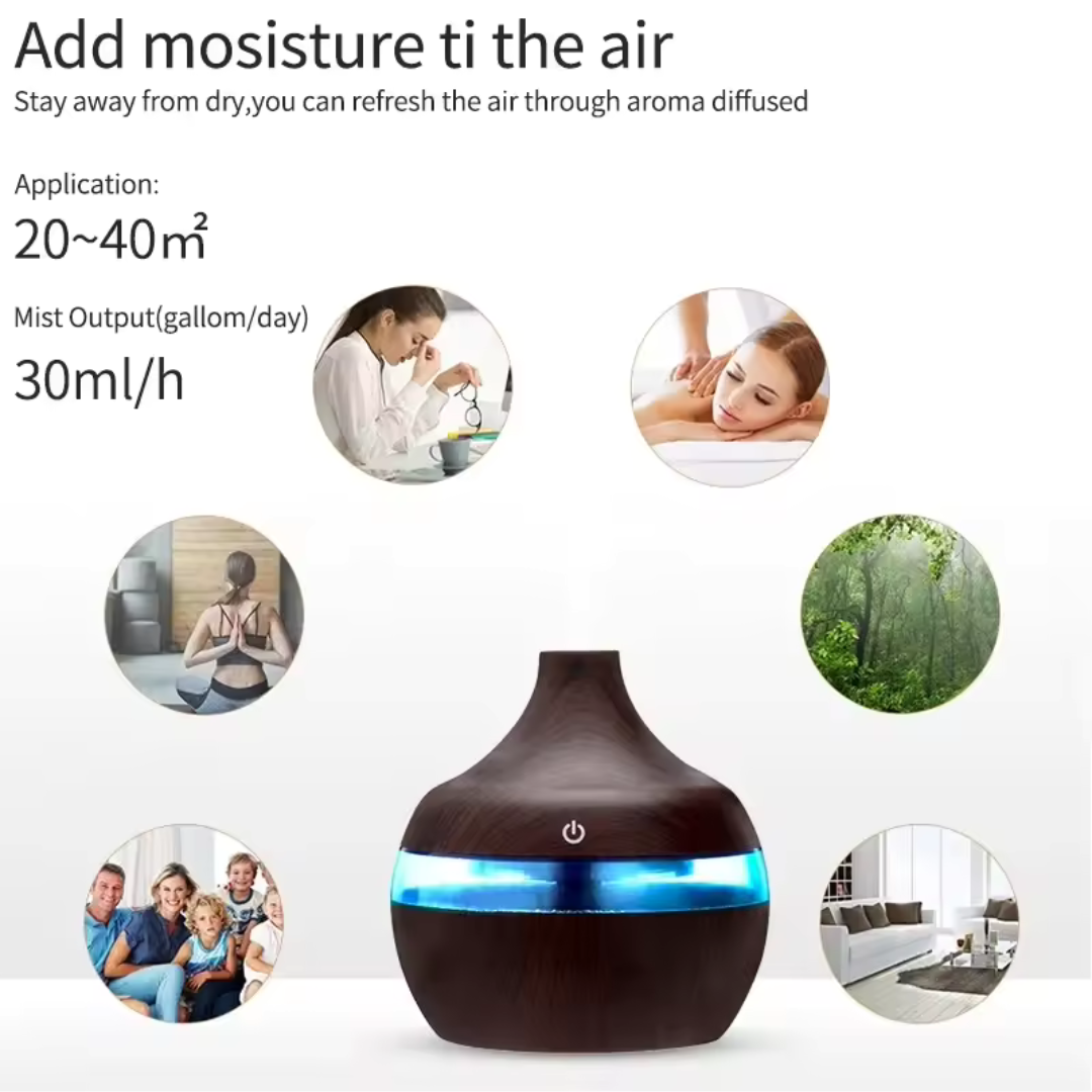 Wood Grain Ultrasonic Aroma Diffuser & Humidifier