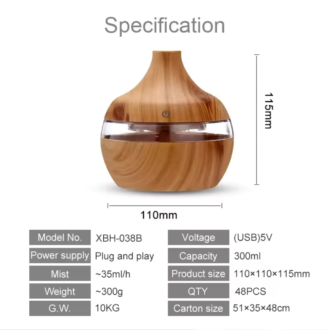 Wood Grain Ultrasonic Aroma Diffuser & Humidifier