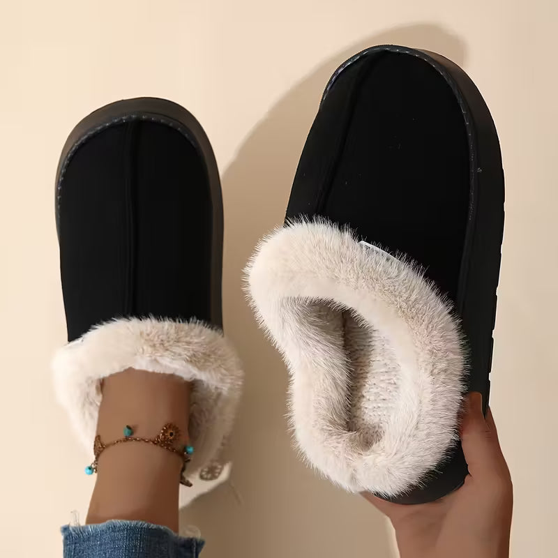 Women’s Elegant Plush Slip-On Slippers – Warm Winter Comfort with EVA Sole