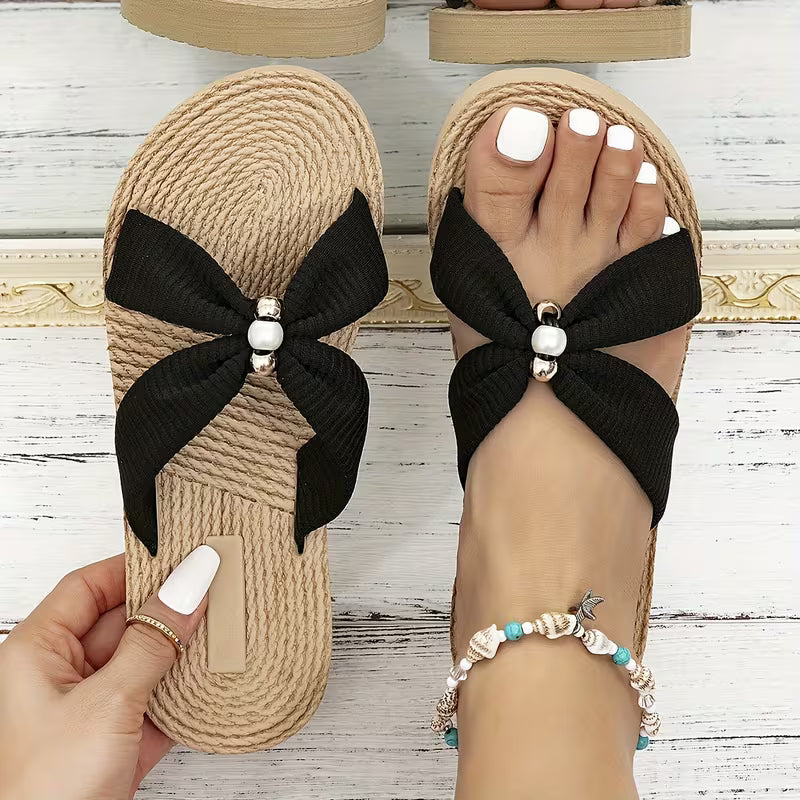 Women’s Bohemian Beaded Summer Sandals – Lightweight Slip-On Beach Sandals
