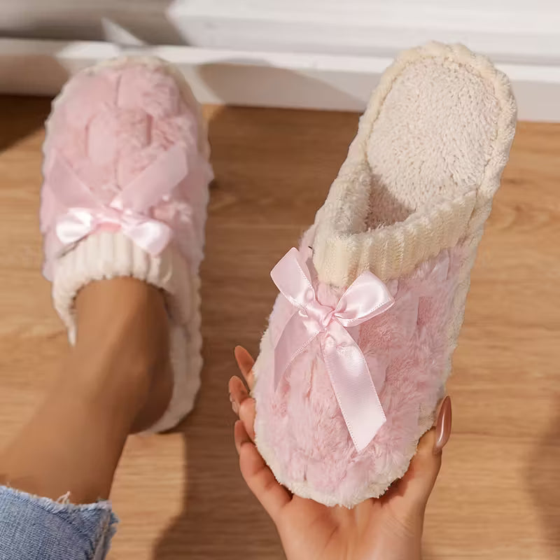 Women’s Warm Fluffy Slippers – Soft Knitted Furry Indoor House Shoes