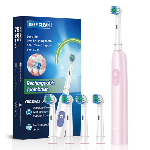 Rechargeable Rotary Electric Toothbrush | Deep Clean with 4 Brush Heads