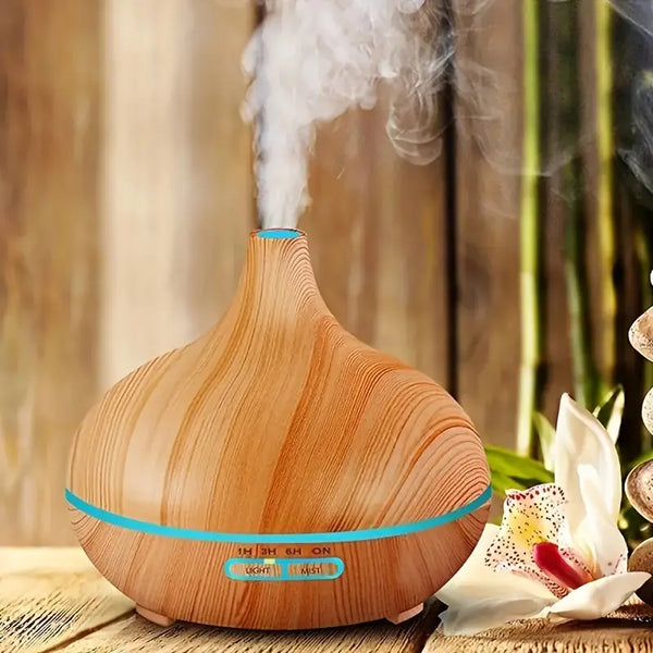 Wood Grain Ultrasonic Aromatherapy Diffuser – Cool Mist Humidifier with LED Light