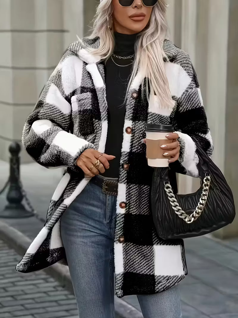 Women’s Plaid Shirt Jacket – Warm Oversized Checkered Shacket