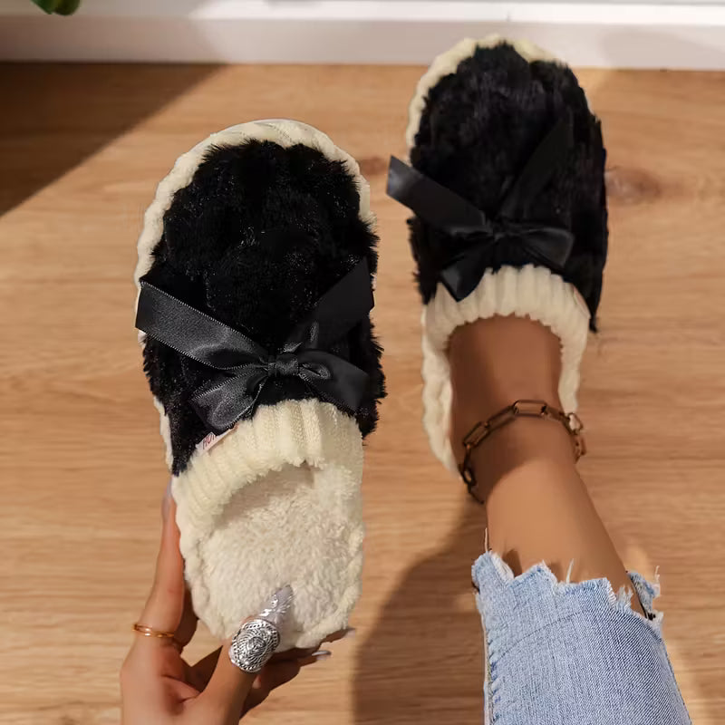 Women’s Warm Fluffy Slippers – Soft Knitted Furry Indoor House Shoes