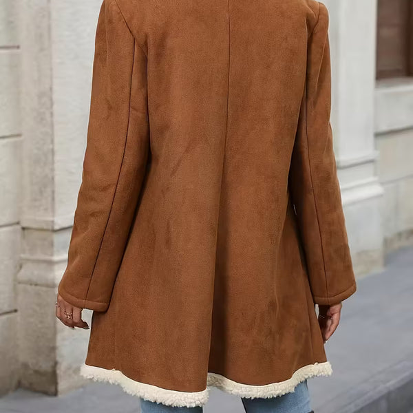 Women’s Camel Shearling Coat – Warm Double Breasted Winter Jacket