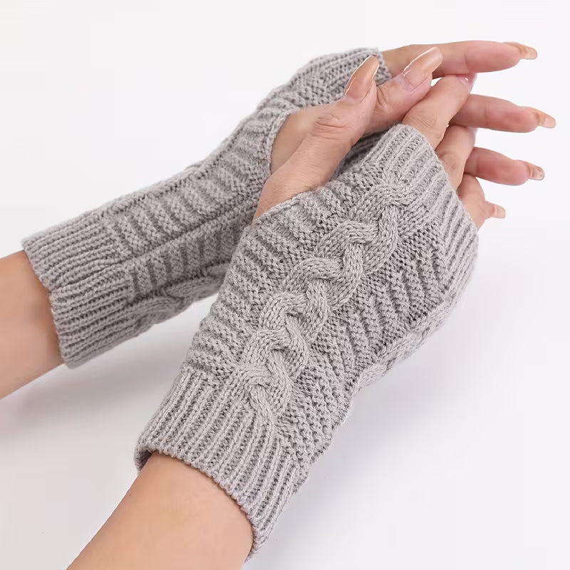 Women’s Knitted Acrylic Fingerless Gloves Soft Warm Winter Mitts