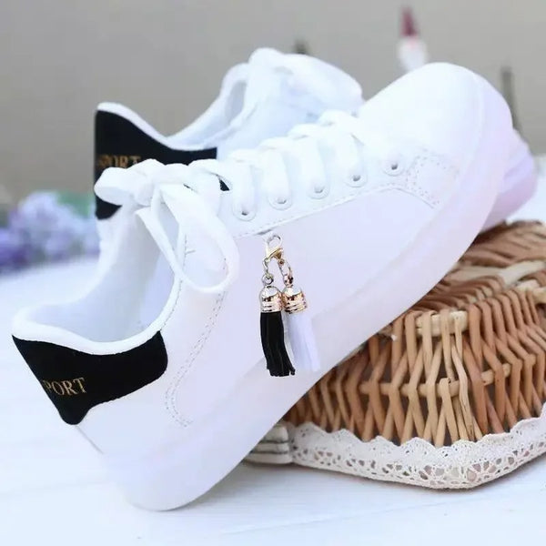 Women’s White Casual Sneakers – Lightweight, Stylish & Tassel Detail