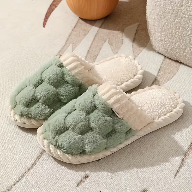 Women’s Warm Fluffy Slippers – Soft Knitted Furry Indoor House Shoes
