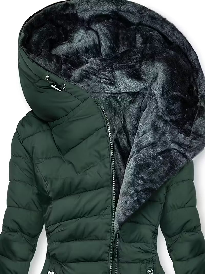 Women’s Fleece-Lined Hooded Winter Coat – Warm Zip-Up Casual Outerwear | Ava