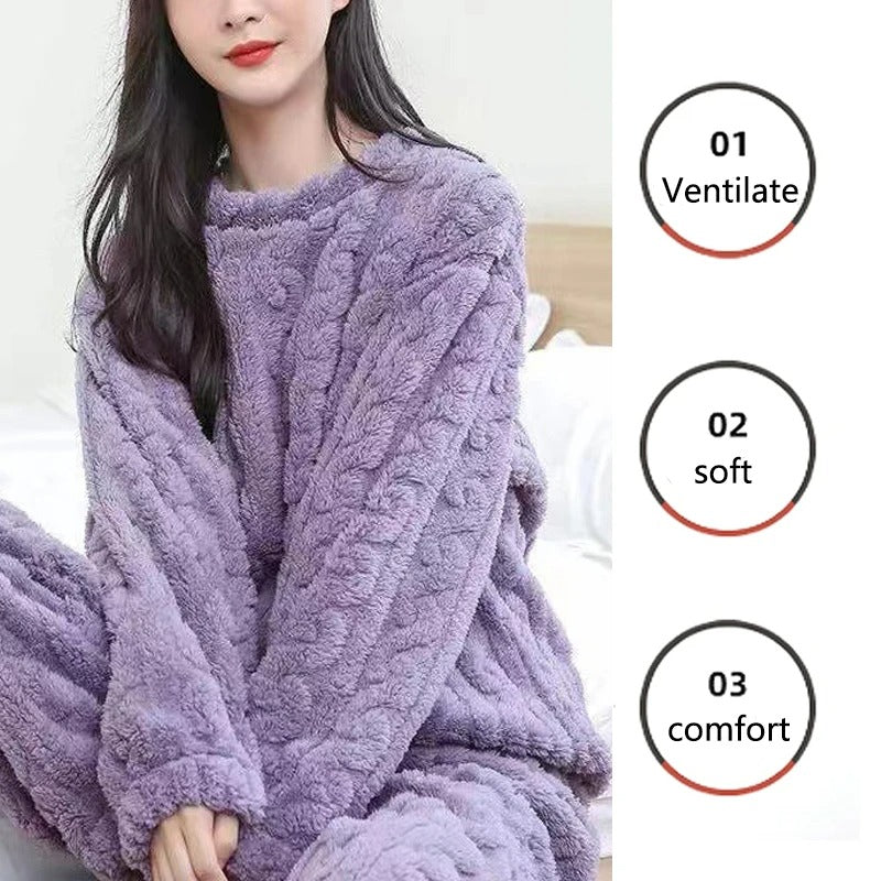 Women's Thick Fleece Loungewear Set – Soft & Warm Winter Pyjamas