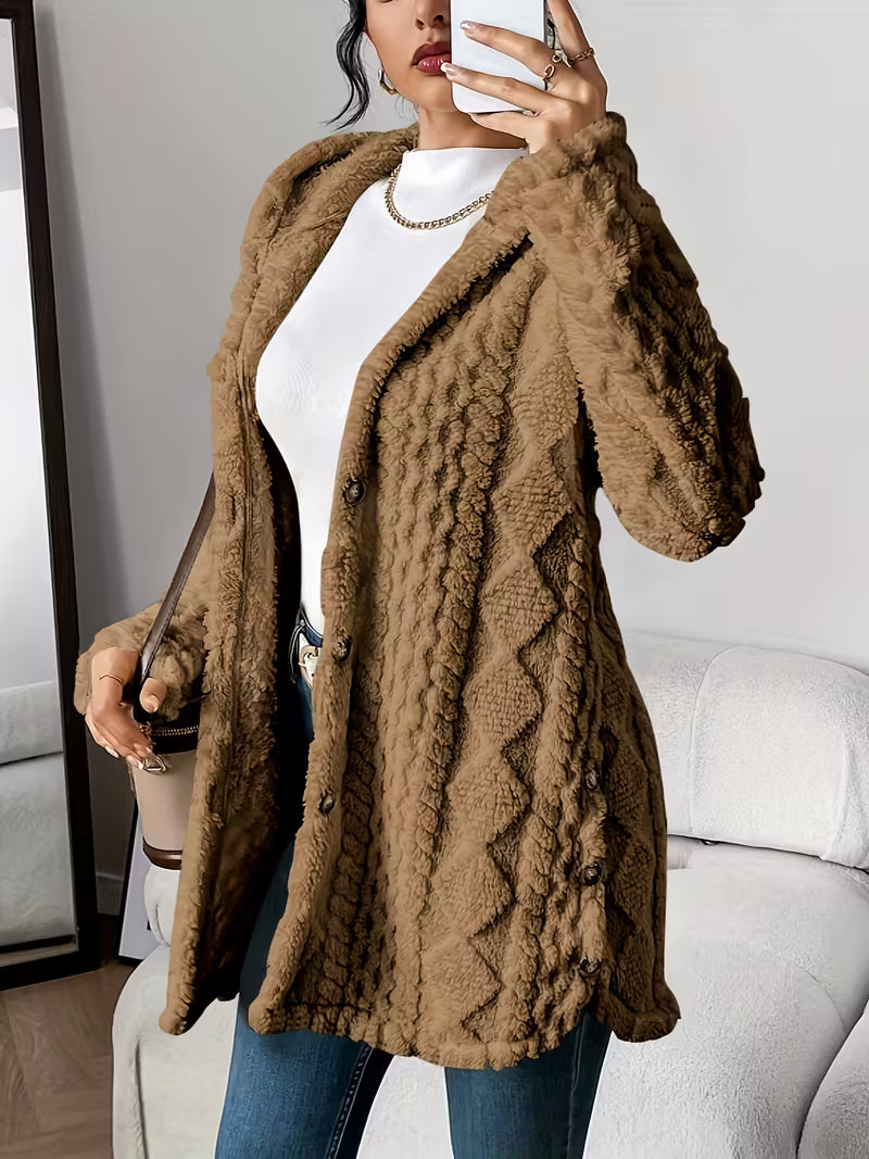 Women’s Warm Sherpa Fleece Cardigan – Soft Button-Up Teddy Jacket
