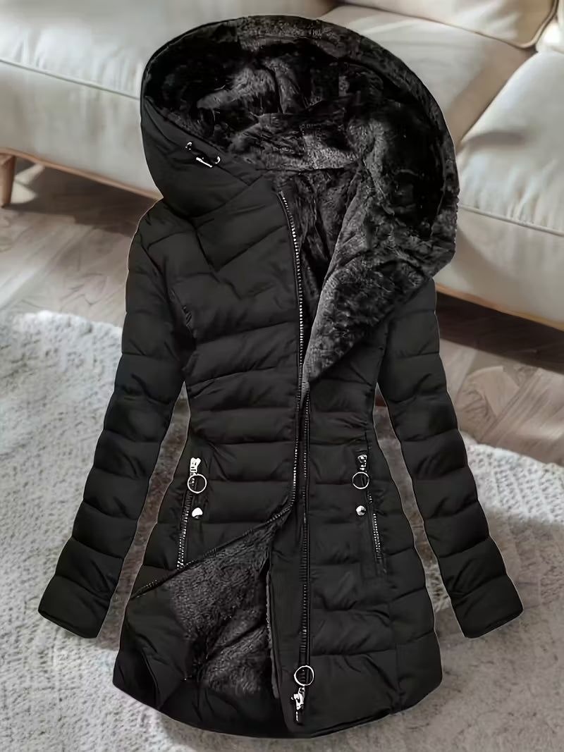 Women’s Fleece-Lined Hooded Winter Coat – Warm Zip-Up Casual Outerwear | Ava