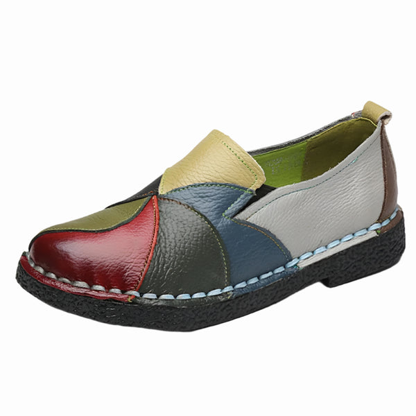Women’s Retro Patchwork Loafers – Comfy Slip-On Shoes with Artistic Style