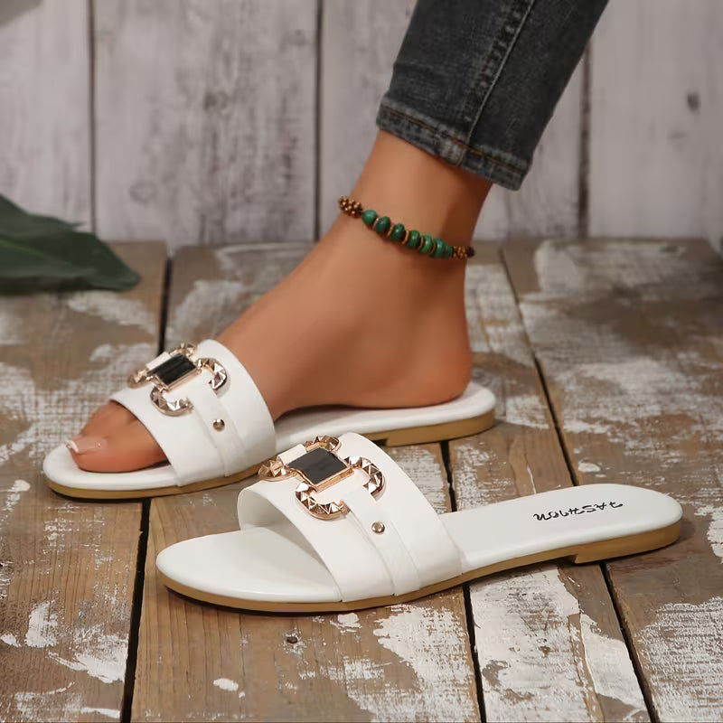 Women’s Stylish Buckle Slide Sandals – Comfortable Summer Flat Sandals