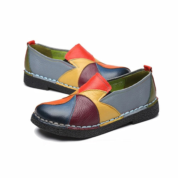 Women’s Retro Patchwork Loafers – Comfy Slip-On Shoes with Artistic Style